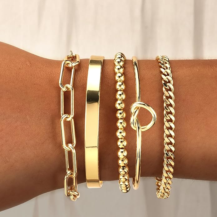 AOZEL Gold Plated Bracelets for Women Stack,Bangle Cuff Bracelet Set Non Tarnish Jewelry for Women Trendy