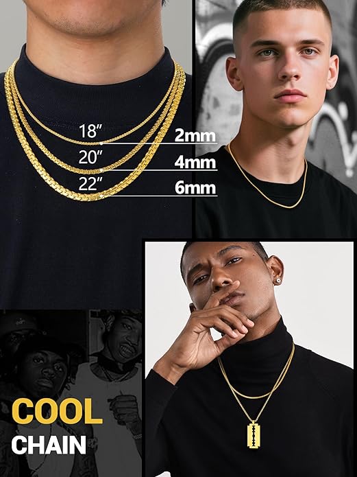 PROSTEEL Stylish Stainless Steel Round Link Chain Necklace for Men, 2mm/4mm/6mm/8mm. Silver/Gold/Black Tone, Hypoallergenic Jewelry, 14"-30", Come with Box