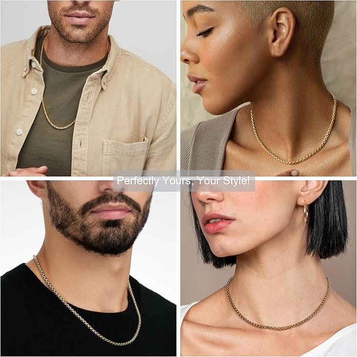 925 Sterling Silver Box Chain 2/3/4/5mm Necklace for Men Silver Link Chain for Women 16/18/20/22/24/26/30 Inches