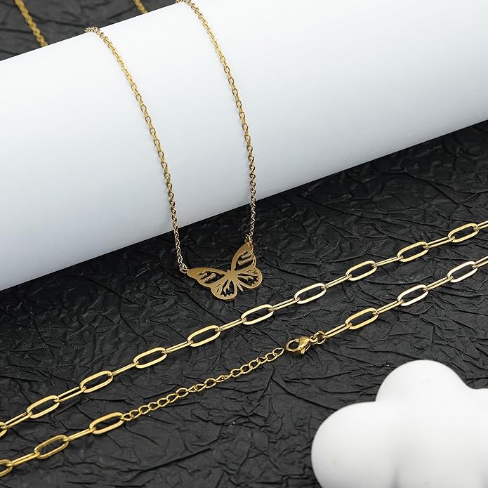 Sunflower Jewellery Layered Gold Dragon Pendant Necklace with Chain Link Choker, Gothic Fantasy Style, Double Chain Design