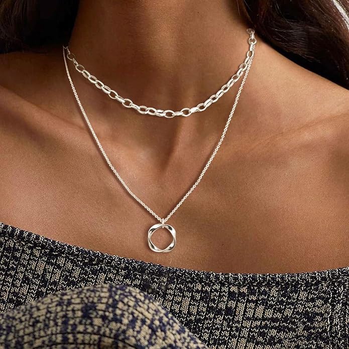 Gold Layered Necklaces for Women 14k Gold Plated Dainty Stackable Choker Necklaces for Women Trendy Layering Chain Cute Pendant Necklace Set Gold Jewelry for Women