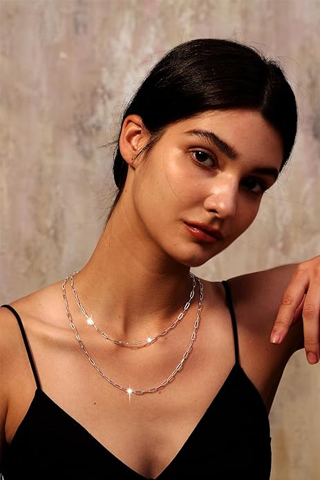 MBW Silver Paperclip Chain Necklace for Women,Dainty Sterling Silver Choker Necklaces for Women Trendy Simple Long Chunky Minimalist Waterproof Link Necklace Jewelry Gifts for Women 16/18/20 in