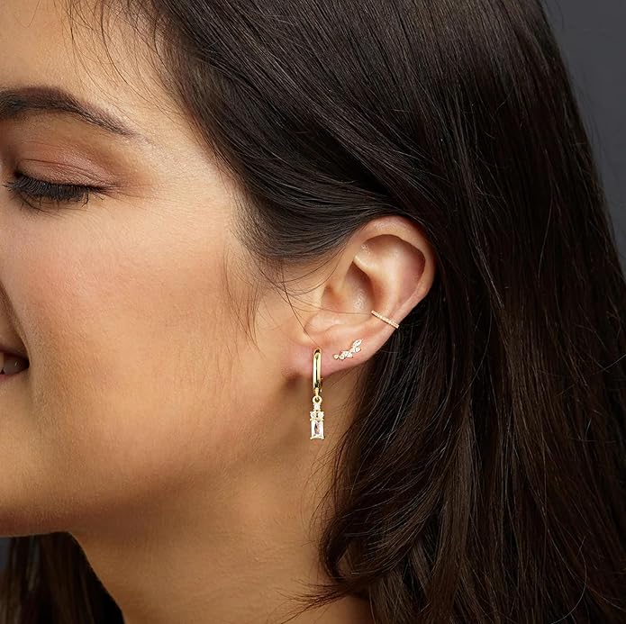 Gold Ear Cuffs Earrings for Women Non Piercing - Clip on Cartilage Earrings Dainty 14K Gold Sterling Silver Plated Cubic Zirconia Huggie Hoop Earring for Women No Tarnish Trendy Jewelry Set