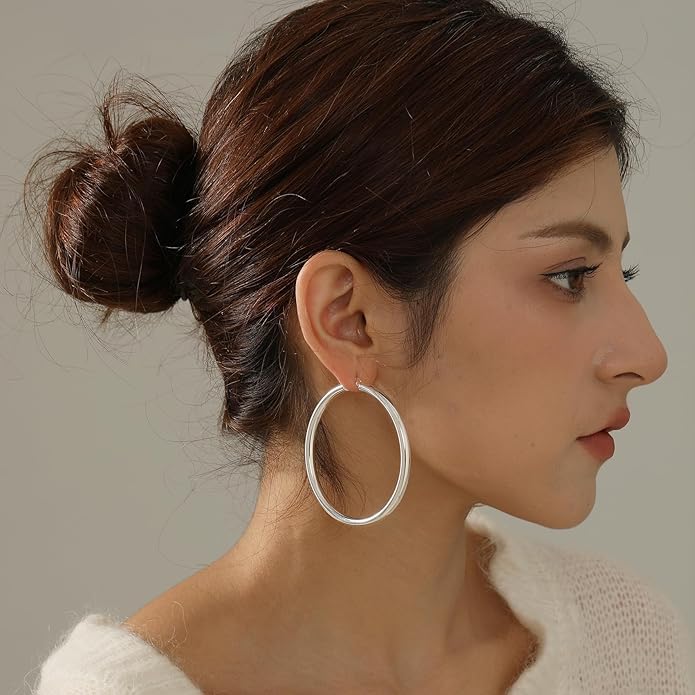 4mm Thick Gold Chunky Earrings Steling Silver Post Hoops Earrings For Women Hollow Tube Hoops Earrings Thick Gold Hoop Earrings Hypoallergenic Lightweight Gold Hoop Large Earrings 20/30/40/50/60MM