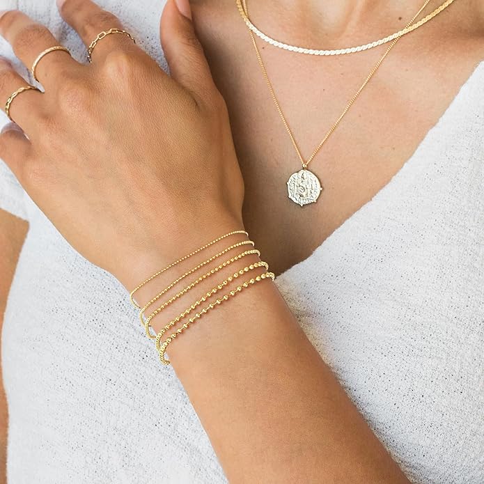 Gold Bracelets for Women Non Tainish,Dainty Bracelets Stack for Women Trendy, Gold Plated Cuff Bracelets Stack With Beaded Cuban Paperclip Snake Rope Bangle Hand Chain Jewelry Gifts for Women