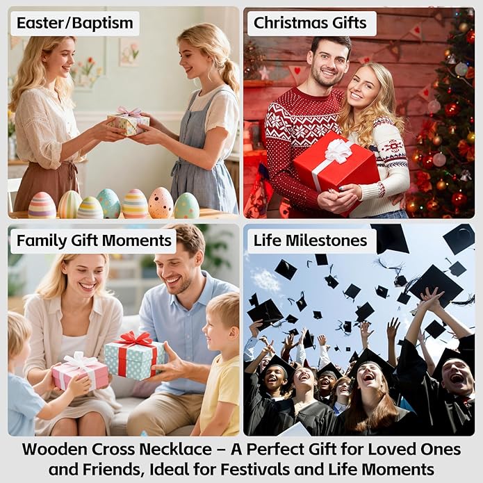 OOTDSE Wooden Cross Necklace for Men and Women 304L Stainless Steel Durable Snag-Free Box Chain with Reinforced Clasp Christian Gift for Dad/Son/Husband/Loves/Friends on Easter/Birthday/Father's Day