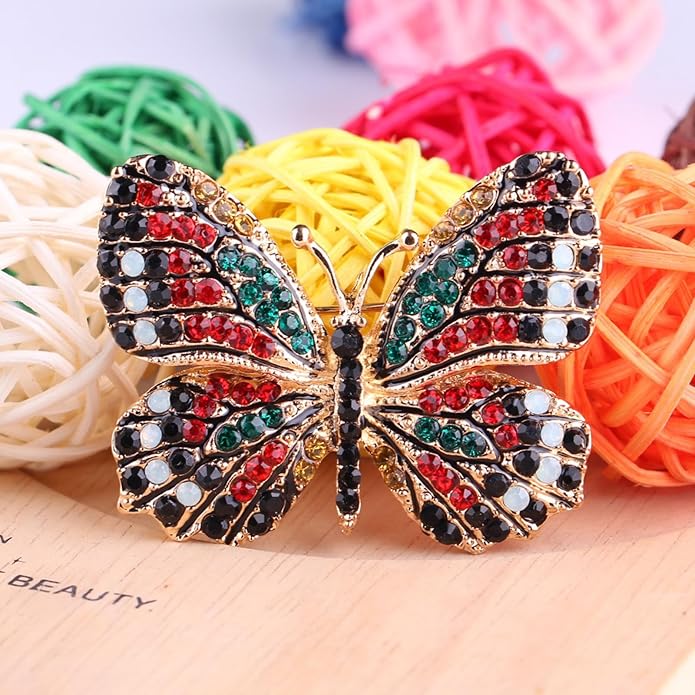 ESIW 6 PCS Multicolor Rhinestone Crystal Butterfly Brooch Pin Lapel Pin for Women
