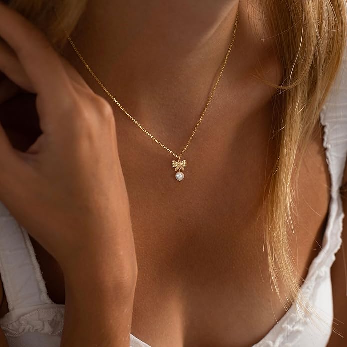Gold Necklace for Women-14K Gold Plated Bow,Dragon,Shell, Palm Tree, Seahorse, Conch Shell,Sardines, Cowboy Boot,Bat,Bunny Pendant Beachy Jewelry for Women Gifts
