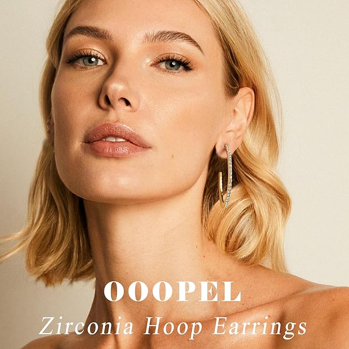 925 Sterling Silver Earrings Large Rhinestone Hoop Earrings Big Cubic Zirconia Hoop Earrings Thin Rhinestones Round Hoop Earrings for Women 20/30/40/50/60/70mm Sparkly Hoops With Crystals for Womens