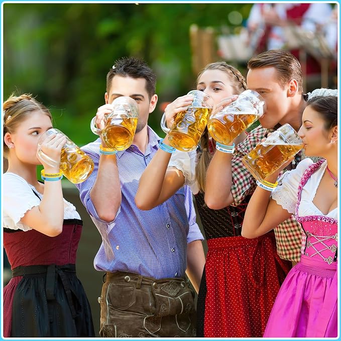 JUNEBRUSHS 64pcs Oktoberfest Party Favors Silicone Bracelets Bulk Blue and White Checkered Rubber Bracelet for Oktoberfest Party Bavarian Beer Festival Style Decorations Supplies