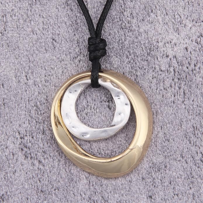Long Boho Necklaces for Women Vintage Leather Wooden Pendant Y Choker Ethnic Style Gold Circle Hippie Sweater Necklace