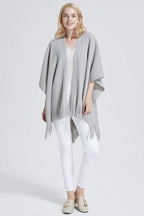 Moss Rose Women's Travel Plaid Shawl Wrap Open Front Poncho Cape for Fall Winter