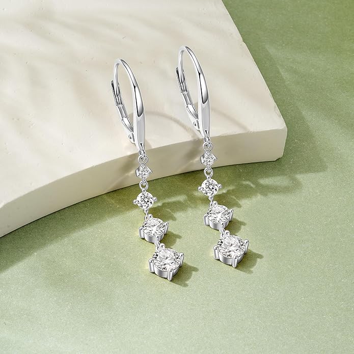 Moissanite Drop Dangle Earrings for Women 925 Sterling Silver Leverback Earring D-E Color VVS1 Clarity Hypoallergenic Jewelry Promise Birthday Christmas with Certificate