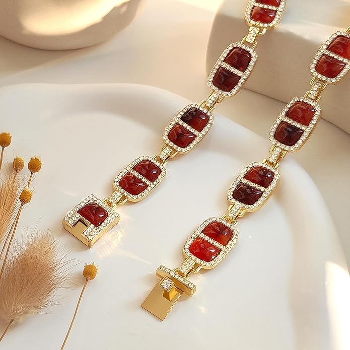 Chunky Necklace for Women 12 Colors Diamond Stone Gold Statement Necklace for Women Full Trendy Blue Birthstone Choker Necklace for Women Square Design Necklace Jewelry