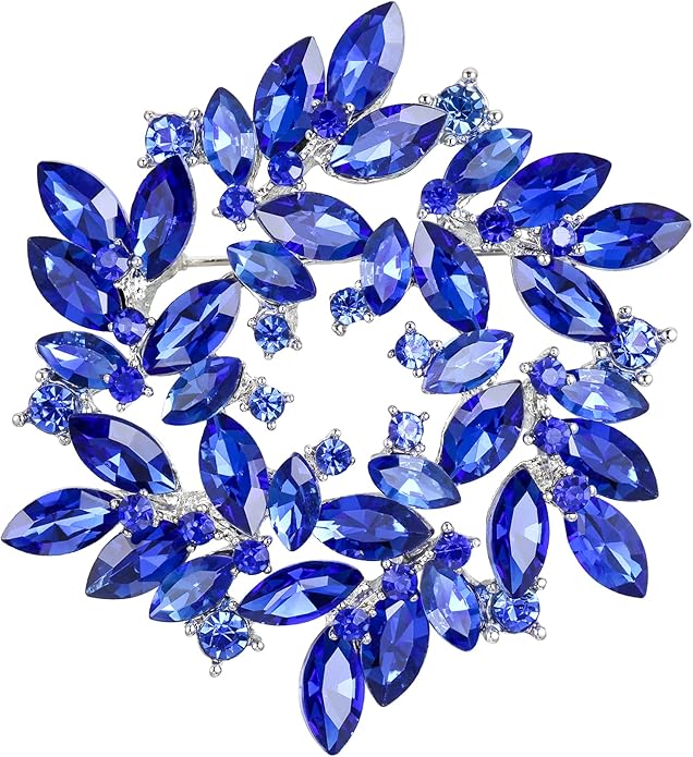 BriLove Austrian Crystal Rhinestone Elegant Flower Marquise Wreath Brooches for Women