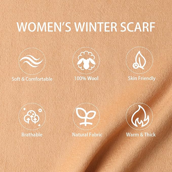 WASALUYA Wool Scarf for Women & Men, 100% Wool Scarves Wrap Shawl with Tassels, Elegant Soft Winter Scarf for Fall and Winter