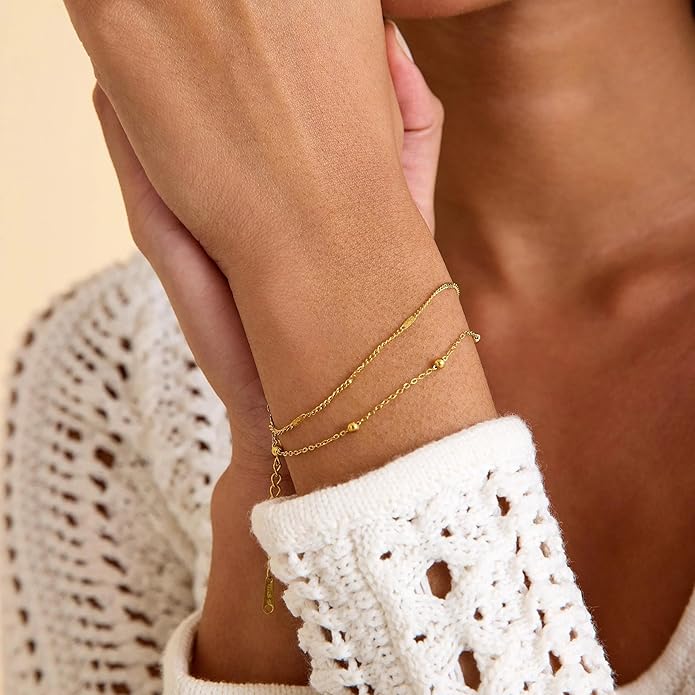 Moodear Stackable Bracelets for Men - Dainty 925 Sterling Silver/14K Gold Plated Cuff Snake Box Cuban Link Chain Bangle Bracelet Set Mens Jewelry