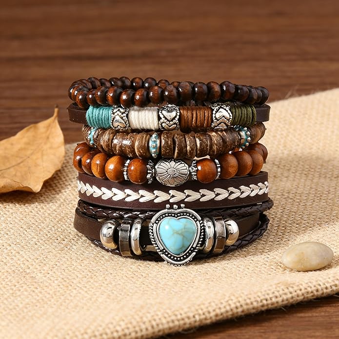 ONLYJUMP Bohemian Mix Bead Multi Layer Versatile Bracelets Set Boho Turquoise Stackable Beaded Strand Stretch Bangles Bracelets Statement Bangle Boho Jewelry Set