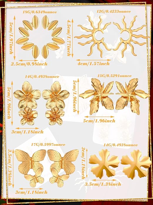 Glenmal 6 Pair Gold Statement Earrings for Women Large Gold Geometric Earrings Woven Twisted Leaf Earring Jewelry Gift