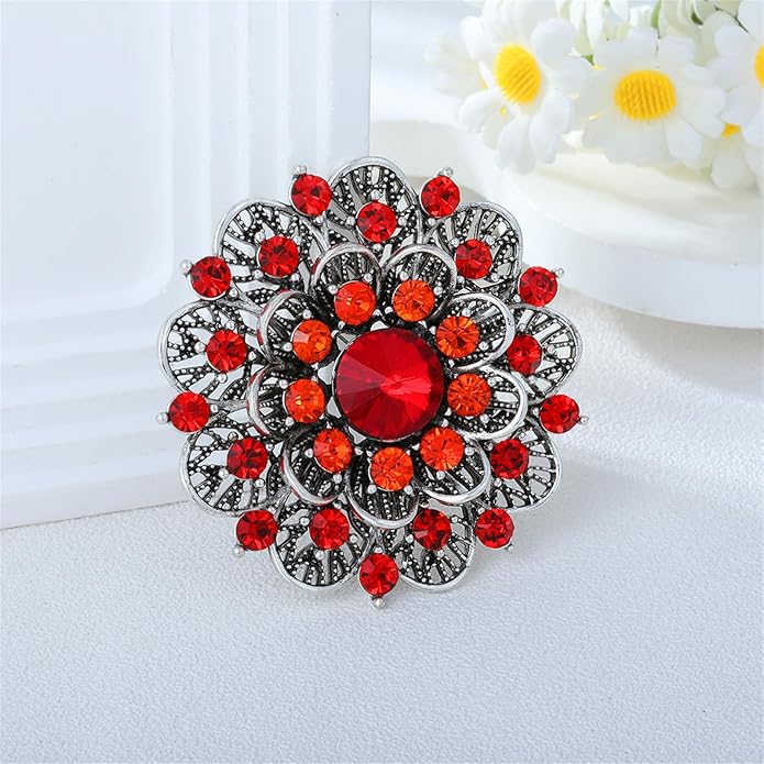 Rhinestone Sunflower Brooch Pin Red Pink Flower Brooch Stylish Crystal Brooch Elegant Clothing Hat Bag Accessories Jewerly for Women