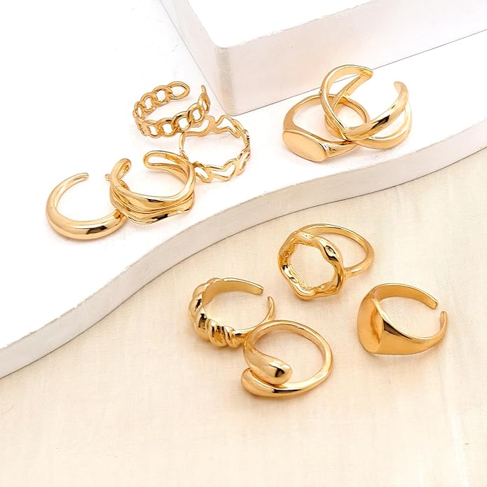 FUTIMELY 14K Gold Stackable Knuckle Rings Set for Women Teen Girls,Aesthetic Silver 10Pcs Trendy Dainty Open Midi Rings Set,Midi Finger Rings Pack Jewelry Gifts