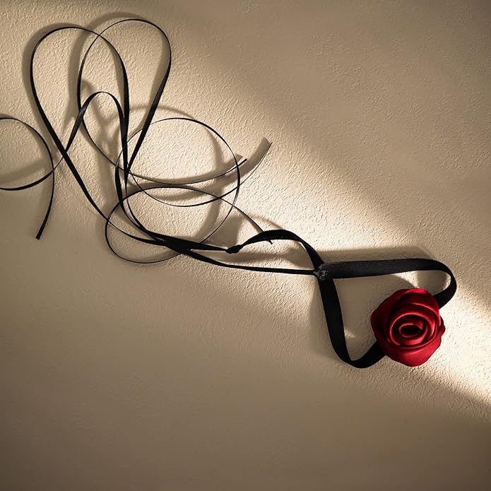 Black Choker Camellia Flower Lace-up Necklace For Women
