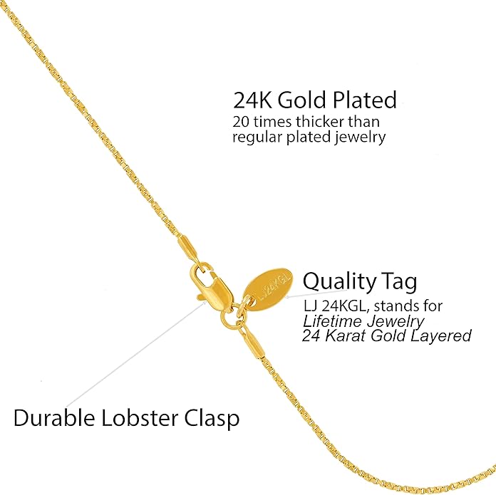 LIFETIME JEWELRY Womens Gold Anklet Twisted Box Chain Ankle Bracelet 24k Real Gold Plated