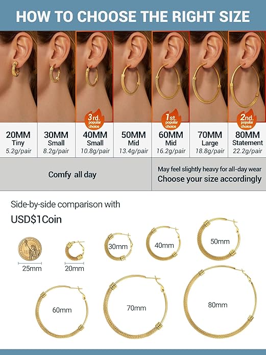 PROSTEEL 30/40/60/80/100mm Chunky Hoop Earrings For Women Gold Plated/Black Stainless Steel Hoops Earrings Statement Jewelry