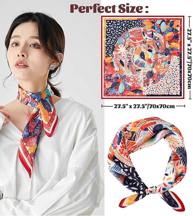 kcctoo 27.5" Mulberry Silk Feeling Head Scarf Women's Fashion Square Neck Satin Scarfs for Bag Hair Scarves Gift