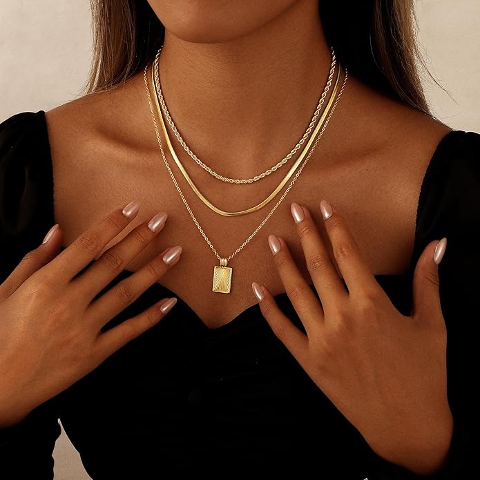 Layered Necklaces for Women 14K Gold Plated Stack Circle Pendant Trendy Long Chain Stackable Handmade Coin Necklace Set Dainty Gold Stacked Jewelry Gifts