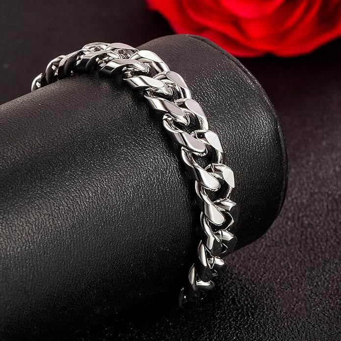 H&Beautimer Fashion 925 Sterling Silver Classic Cuban Chain Bracelet 10mm-7 "8" 9 "10" Curb Cuban Bracelet Solid Thick Large Link Bracelet For Men Jewelry Gift