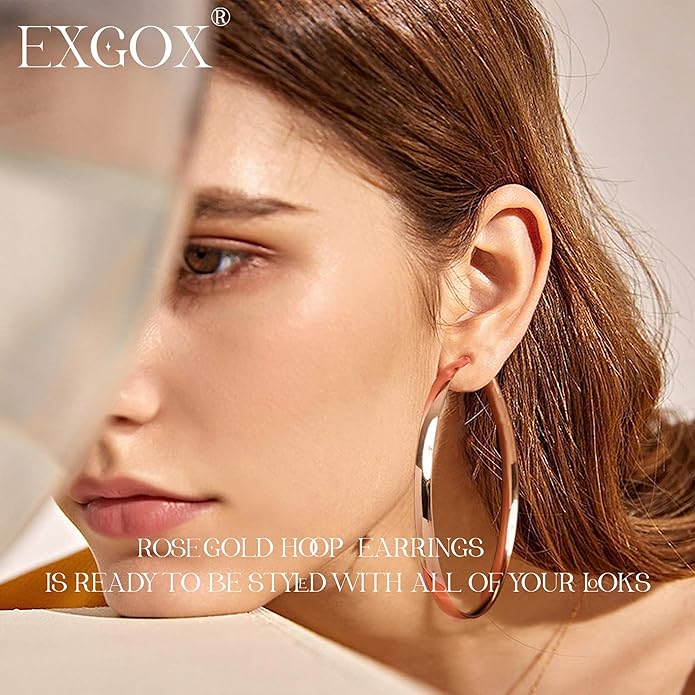 EXGOX 5mm Wide Gold Hoop Earrings for Women,Sterling Silver Hoop Earrings Large Silver Hoop Earrings Hypoallergenic Lightweight 14K Real Gold Plated Big Hoop Earrings for Women 30/40/50/60/70mm
