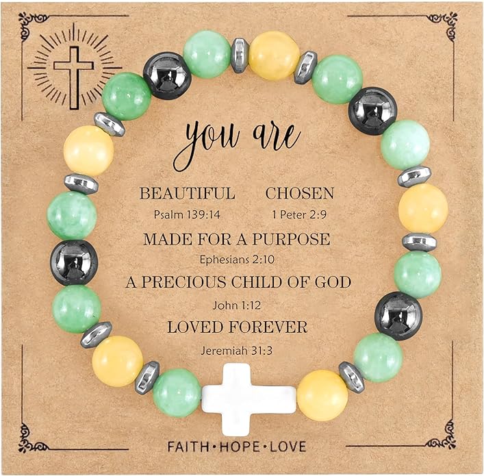 VIBILIA Cross Beaded Bracelets for Women, Inspirational Natural Heart Religious Bracelets for Women, Birthday Christian Gifts for Women on Thanksgiving Christmas Gifts