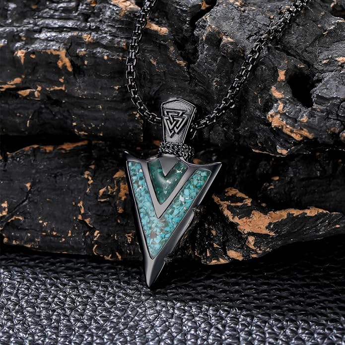 Suiknsn Arrowhead Necklace for Men Women 925 Sterling Silver Turquoise Malachite Celtic/Eye of Horus/Viking Arrow Pendant Amulet Jewelry Gifts Native American Necklace