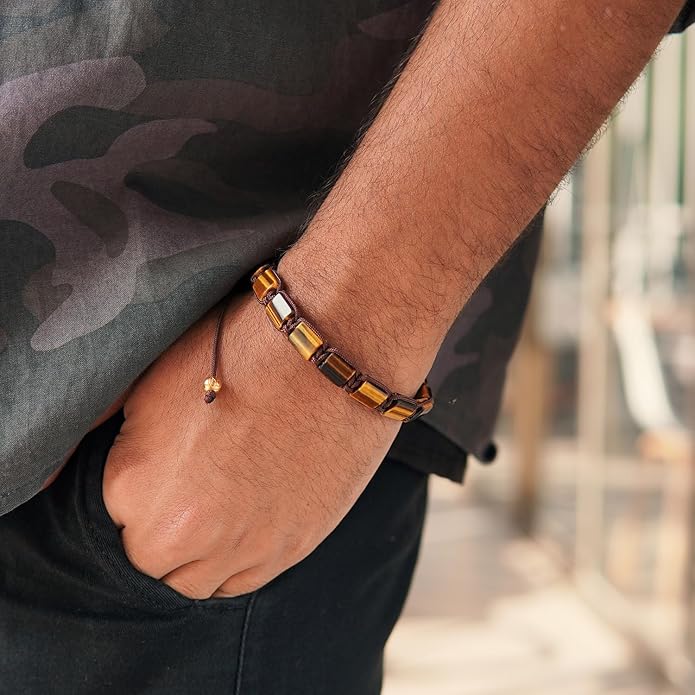 RTZN® Tigers Eye Bracelet for Men – Premium Artisan Handcrafted Golden Brown Tiger Eye Bead Bracelets – Natural Stone Tiger Eye Bracelet Men – Beaded Bracelets for Men