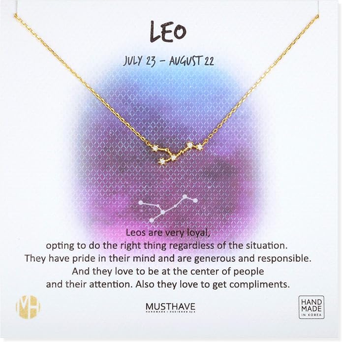 Zodiac 18K Gold Plated CZ Necklace With Message Card, Yellow Gold Color, Anchor Chain, Best Gift Necklace, Size 16 inch + 2 inch Extender, Pendant, Constellation, Gift Card
