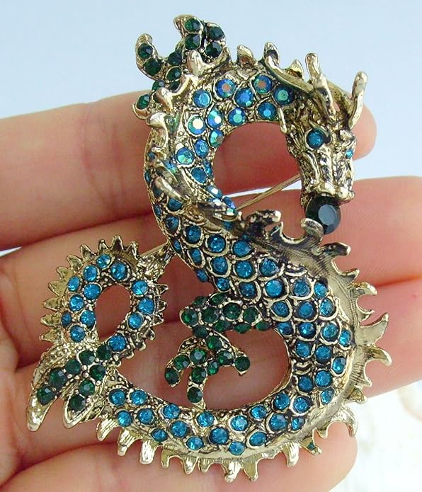 Art Style 2.36" Dragon Brooch Pin Pendant Austrian Crystal BZ2980