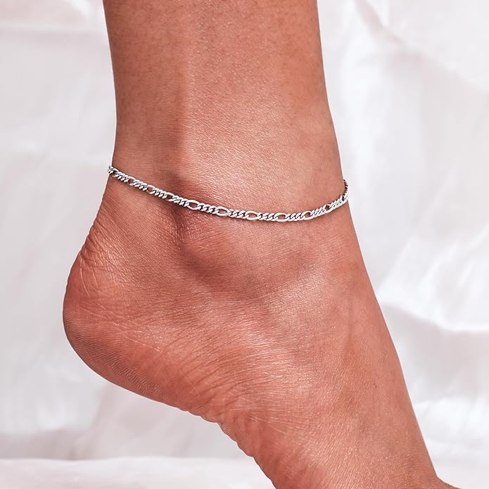 CHIC & ARTSY 925 Sterling Silver Ankle Bracelet Multilayer Anklets for Women Satellite, Star, Cross, Circle, Butterfly, Teardrop, Oval Disk Layered Anklet Beach Jewelry