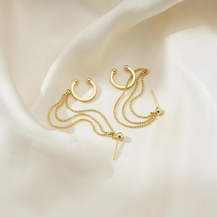 Gold Ear Cuffs Earrings for Women Non Piercing - Clip on Cartilage Earrings Dainty 14K Gold Sterling Silver Plated Cubic Zirconia Huggie Hoop Earring for Women No Tarnish Trendy Jewelry Set