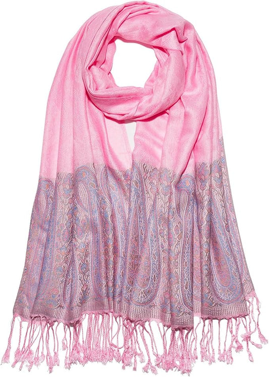 QIUTIMIY Paisley Pashmina Shawl Wrap Women Reversible Vintage Jacquard Pashmina Rave Scarf with Fringe for Evening, Wedding