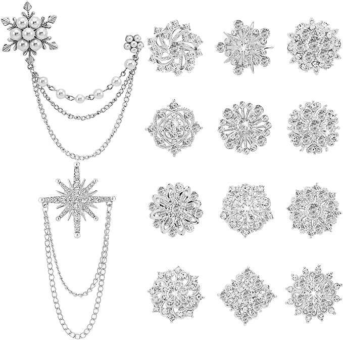 Yhsheen Silver Rhinestone Brooches Pin Kits Crystal Pearl Brooches for Bouquets for Wedding Decoration Accessories Jewelry Making Crafts(Sliver-14PCS)-A