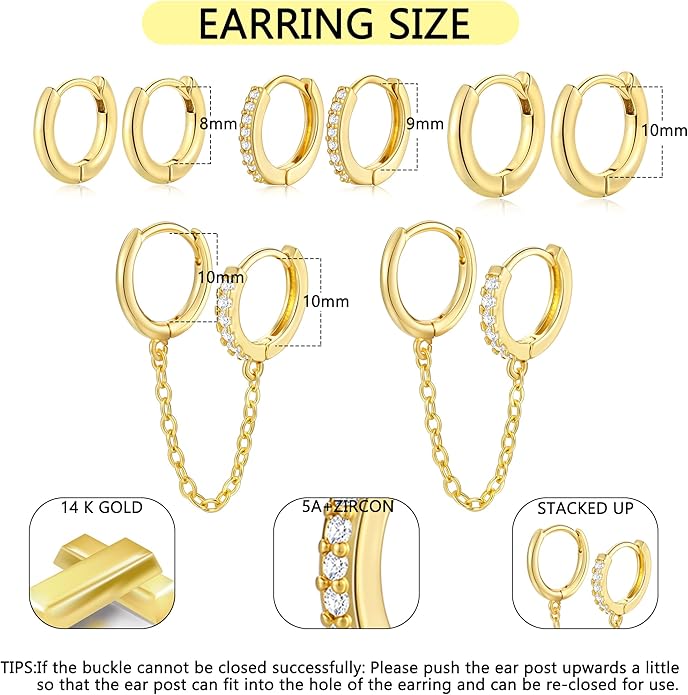 Small Gold Hoop Earrings Set for Women, 14K Gold Plated Lightweight Earrings Sets for Multiple Piercing, Hypoallergenic Huggie Gold Hoops Earrings for Women Jewelry