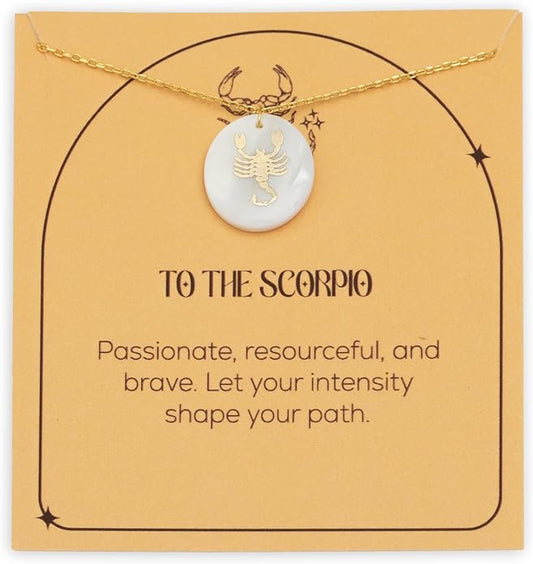 Zodiac Sign Necklace – Mother of Pearl Pendant – Available in Two Finish 925 Sterling Silver and 14K Gold Plated – Adjustable Chain – Horoscope Jewelry Gift with Zodiac Card & Gift Box