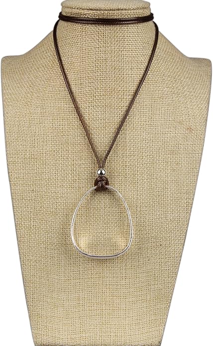 Long Boho Necklaces for Women Vintage Leather Wooden Pendant Y Choker Ethnic Style Gold Circle Hippie Sweater Necklace