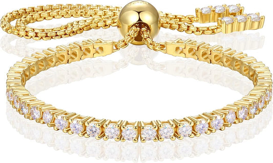 Moissanite Tennis Bracelet 1.52ct-7.76ct Adjustable Bracelet for Women 18K White Gold Plated S925 Sterling Silver Tennis Bracelet D Color VVS1 Round Cut 2/3/4mm Moissanite Bracelet Gifts for Wife/Mom