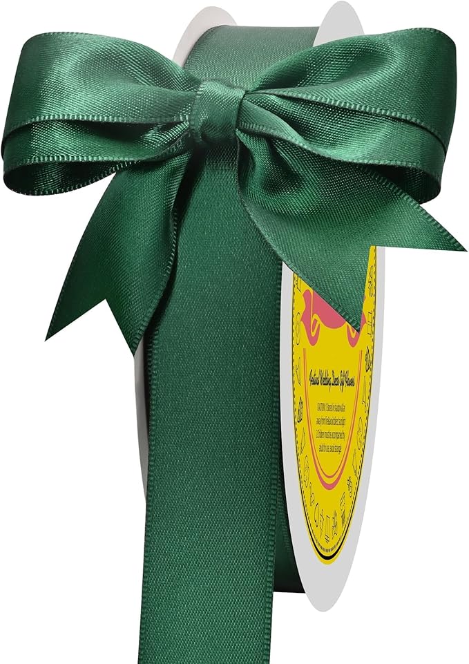 LEEQE Forest Green Double Face Satin Ribbon 1 inch X 50 Yards Spool Bright Colors Very Suitable for Weddings Gift Package Wrapping Dancer Wand Sewing Party Hair Bow Invitation Decorations and More