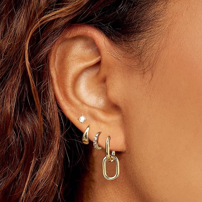 Small Gold Hoop Earrings Set for Women, 14K Gold Plated Lightweight Earrings Sets for Multiple Piercing, Hypoallergenic Huggie Gold Hoops Earrings for Women Jewelry