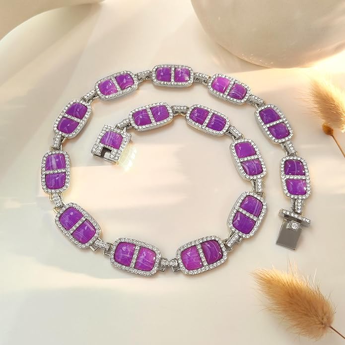 Chunky Necklace for Women 12 Colors Diamond Stone Gold Statement Necklace for Women Full Trendy Blue Birthstone Choker Necklace for Women Square Design Necklace Jewelry