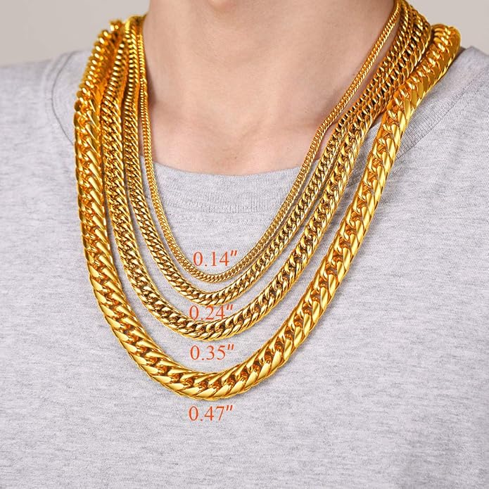 FindChic Men Curb Chain Necklace 18K Gold Plated/Stainless Steel/Black Chunky Double Tight Cuban Link Hip Hop Neck Chains for Men Boys 3.5MM/5MM/6MM/7MM/9MM/12MM 14''-30'' 8 Length Options (Send Gift Box)