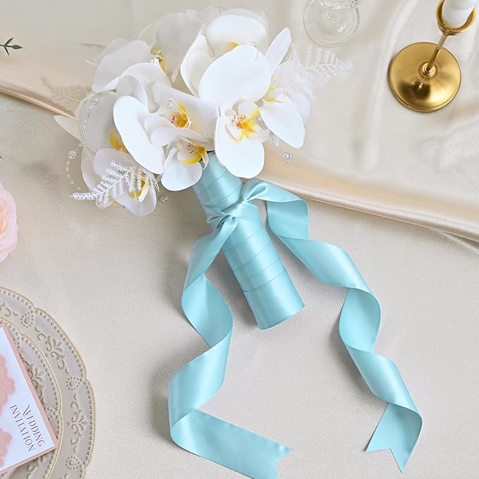 Double Face Light Blue Satin Ribbon 1-1/2" X 50 Yards Polyester MLight Blue Ribbon for Gift Wrapping Very Suitable for Weddings Party Hair Bow Invitation Decorations and More